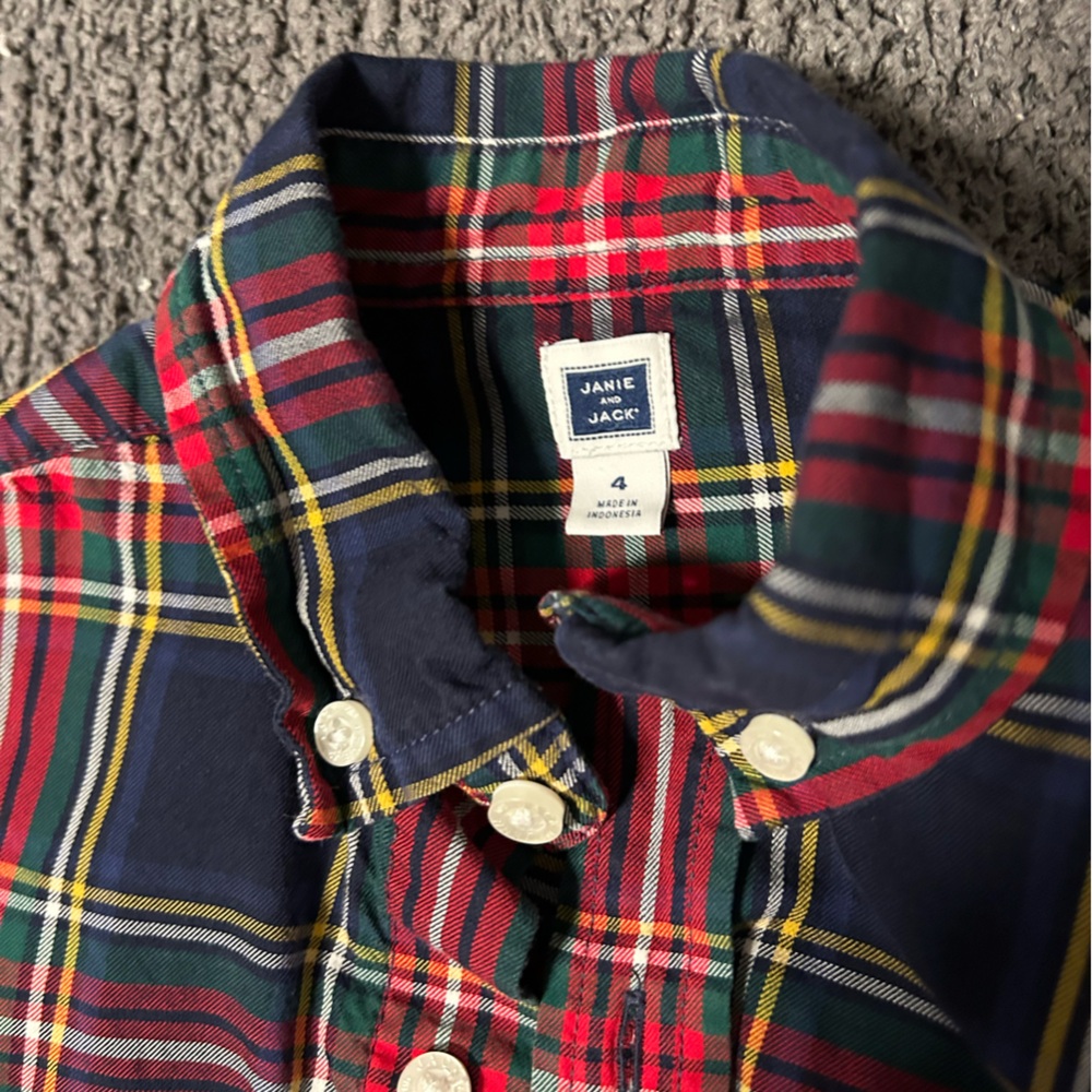 Janie and Jack Festive Plaid Button Down Shirt - Picture 3 of 4